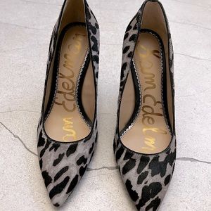 Sam Edelman Hazel leopard print faux fur textured heels
